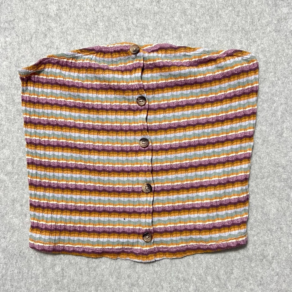 American Eagle Ribbed Tube Top Size Medium Multicolor Stripes Summer Festival - Picture 2 of 11